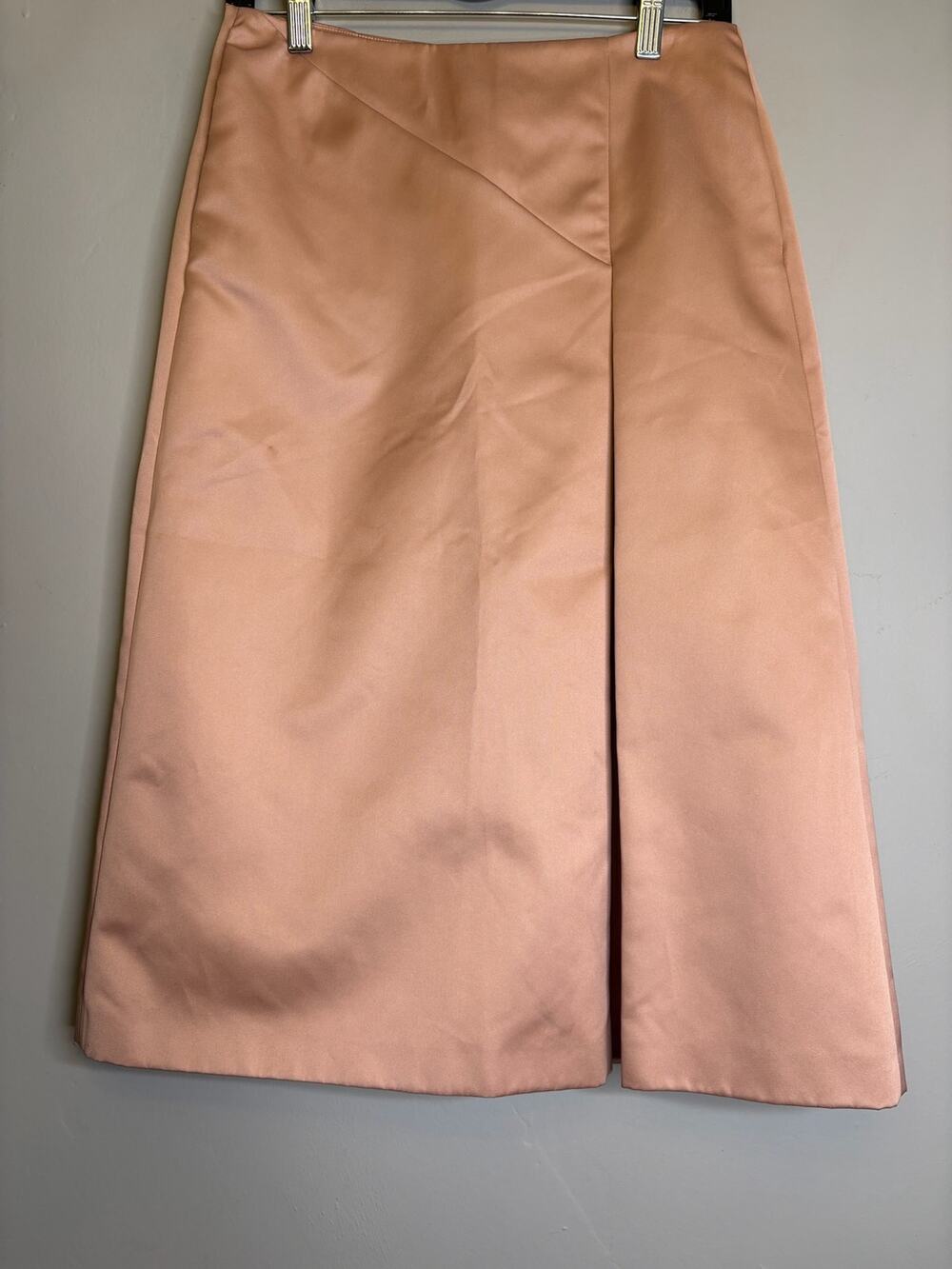 NWT Piazza Sempione Size 40 US 4 Peach Pink Satin A-Line Midi Wrap Skirt Italy